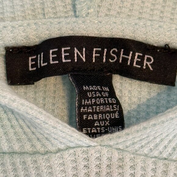 Medium Eileen Fisher Boxy Thermal Hoodie Long Sleeve Top Clearwater Blue - Picture 3 of 11